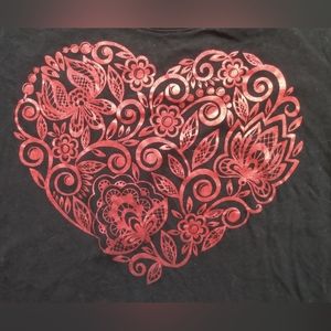 Red Heart Black Tee, Large (12-14), Lace Filigree or Papel Picado